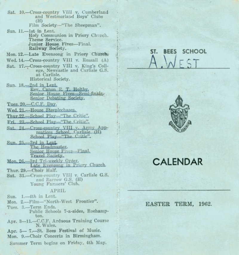Easter Term 1962 Calendar 1